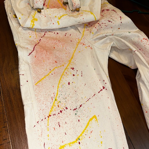 VTG customized Carhartt Overalls White‎ Carpenter Painter button fly bibs - Picture 10 of 12